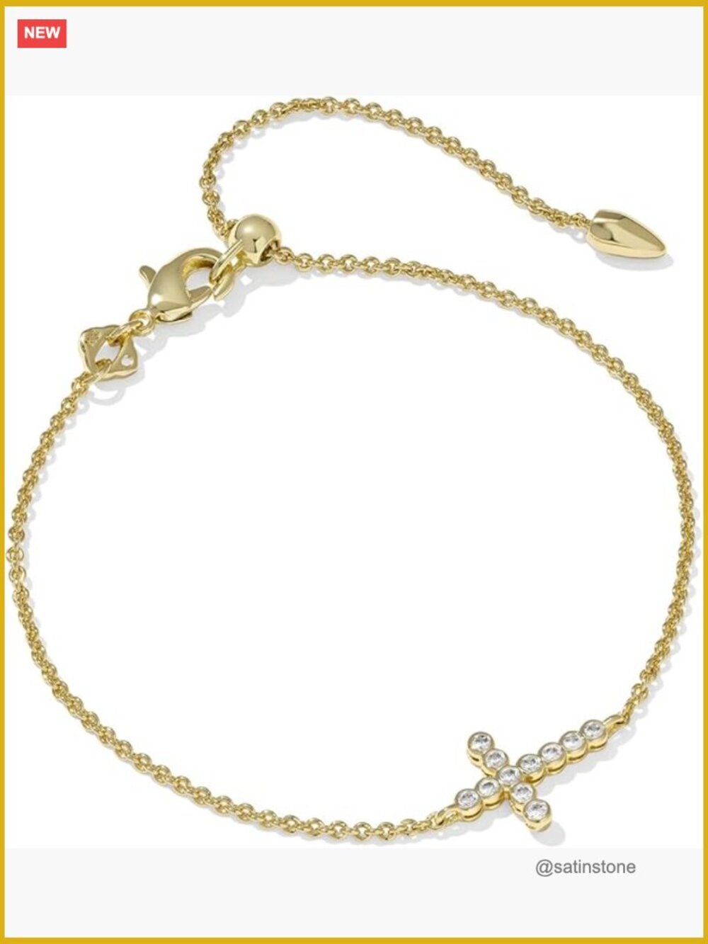 Gold Plated Cross Crystal Delicate Chain Bracelet with Cubic Zirconia